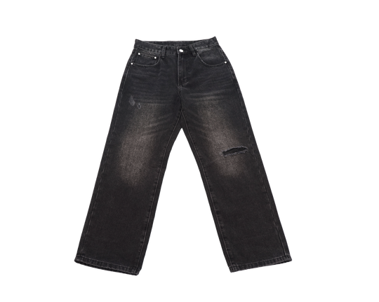 DAMAGE BLACK DENIM / BLACK