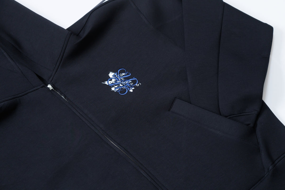 No.1 DOUBLE KNIT ZIP HOODIE / BLACK ・ NAVY