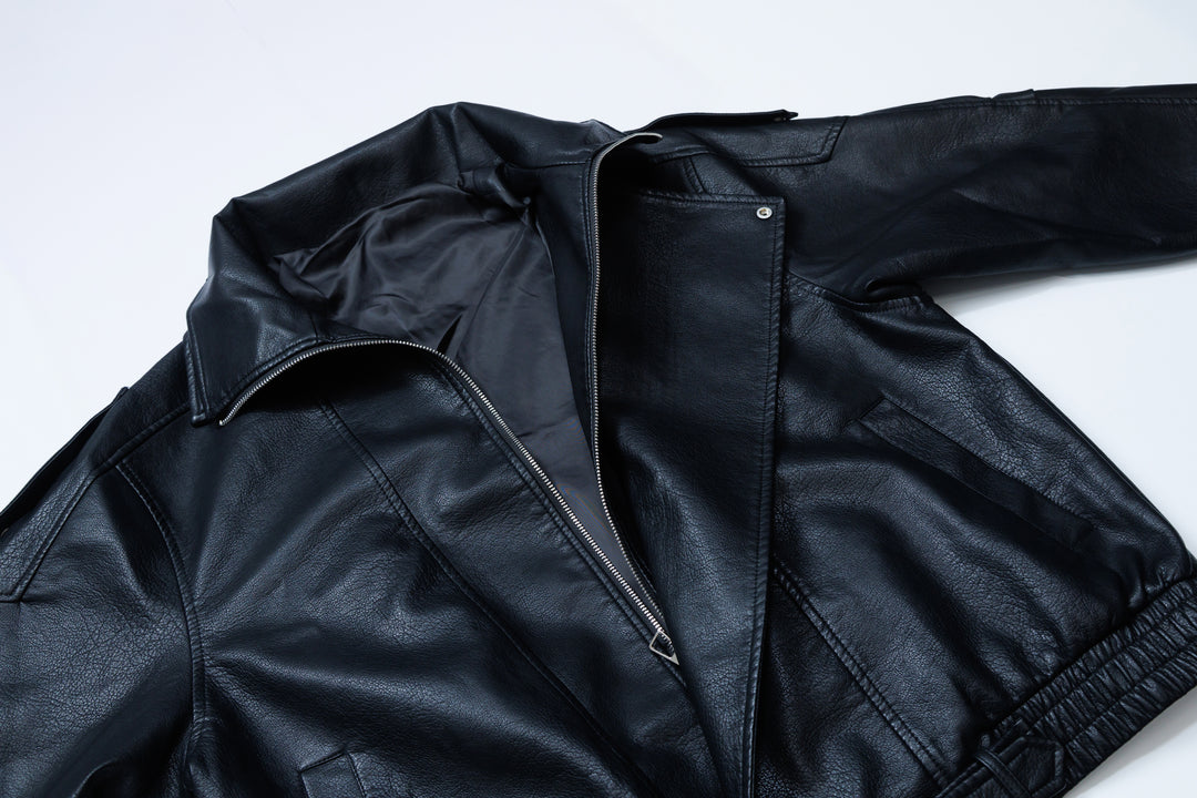 SYNTHETIC LEATHER JACKET / BLACK
