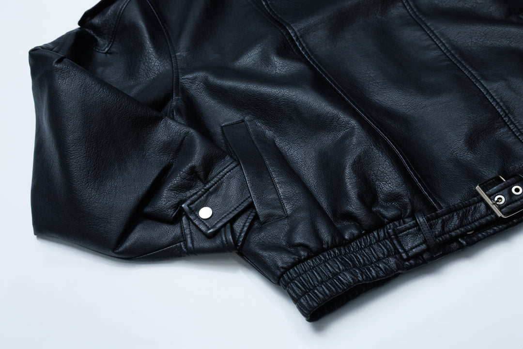 SYNTHETIC LEATHER JACKET / BLACK